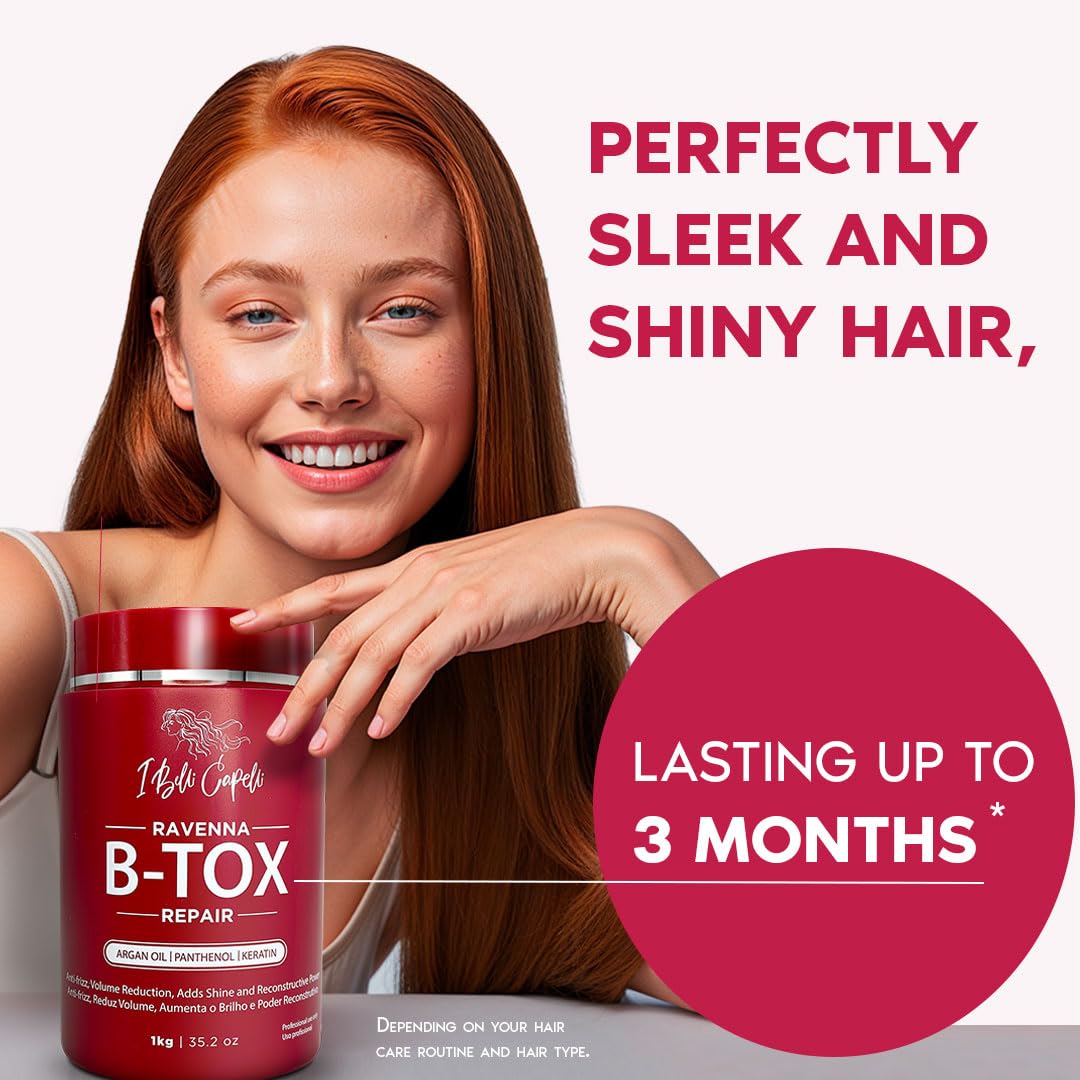 I Belli Capelli Ravenna Repair Hair B-tox -Cirugia Capilar para el Cabello, Formaldehyde-Free- B-tox Capilar Para El Cabello, Long Lasting Anti-Frizz, Smoothing, B-tox Hair Treatment 35.2 oz(1kg)