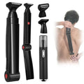 ETbyto Back Shavers for Men Long Handle，Multifunctional Self-Service Electric Back Hair Razor with Adjustable Handle，Men's Back Shaver wiht Nose Hair Trimmer Set and 2 Shock Absorber Flex Heads，Black