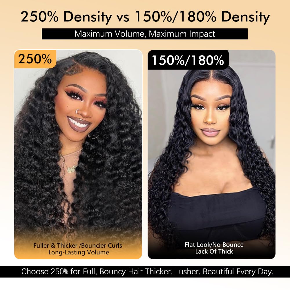 Goulus 7x6 Deep Wave Glueless Wigs Human Hair Pre Plucked Pre Cut 250% Density Drawstring Wig Human Hair Wear and Go Glueless Wigs for Black Women Natural Color #1B 28 Inch