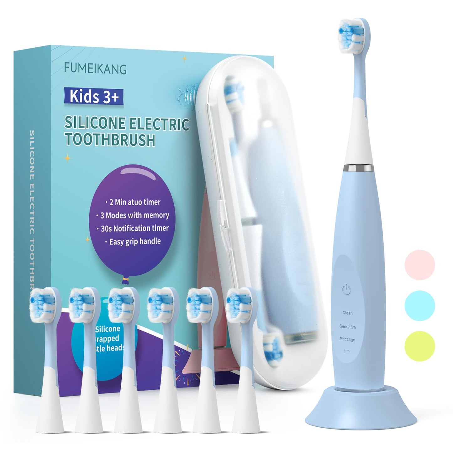 FUMEIKANG Kids Electric Toothbrushes Sonic Rechargeable Tooth Brush Gifts for Boys and Girls Smart Timer Power Toothbrush - Blue 3 4 5 6 7 8 9 10 11 12 (Blue)