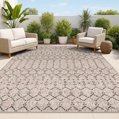 Jonathan Y Ourika Moroccan Indoor/Outdoor Area Rug 5'3" x 7'7" Natural/Black - Geometric Flat-Weave, Pet-Friendly