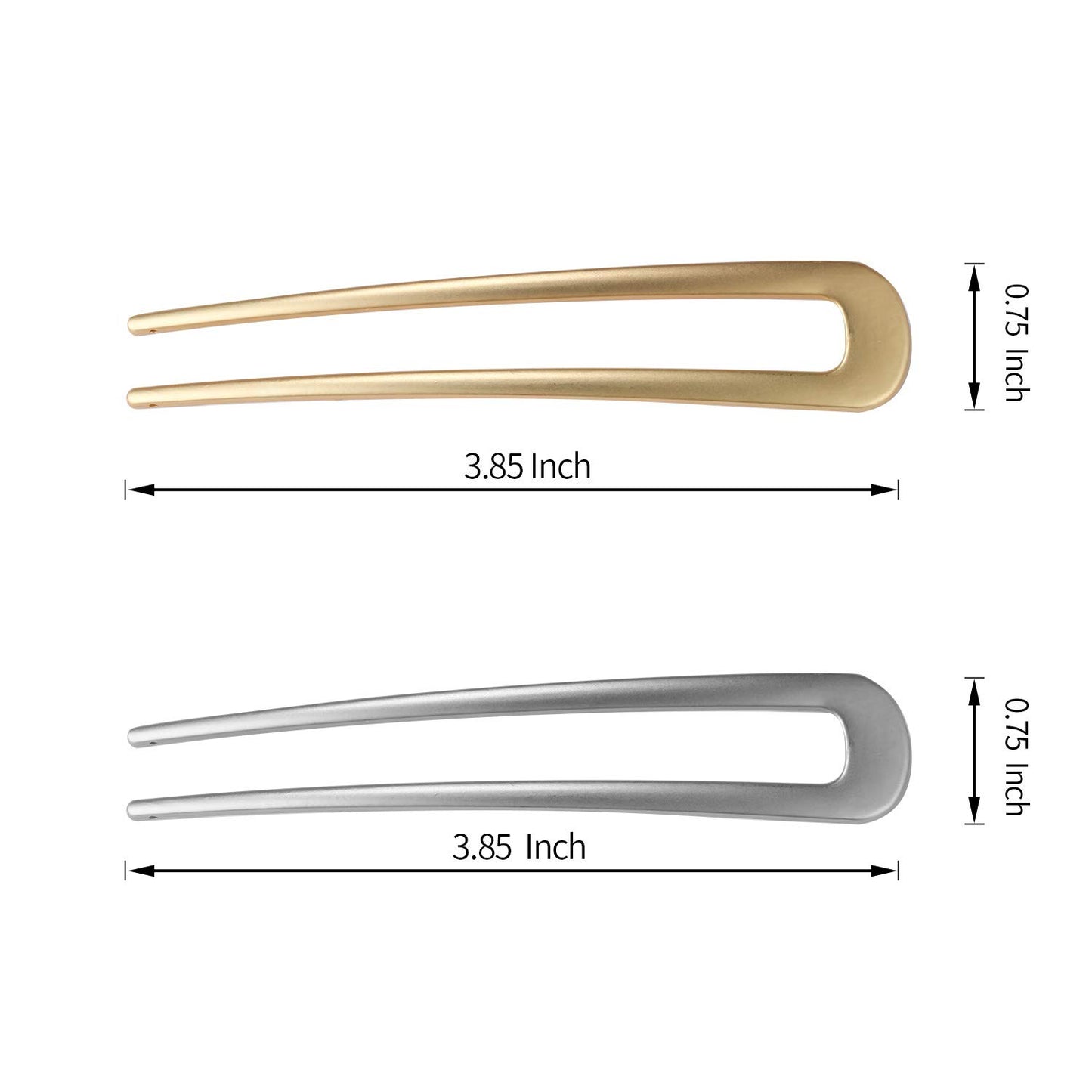 FRDTLUTHW Large French Hair Pins Metal U-Shaped Hair Sticks(pack of 2, Gold&Silver)