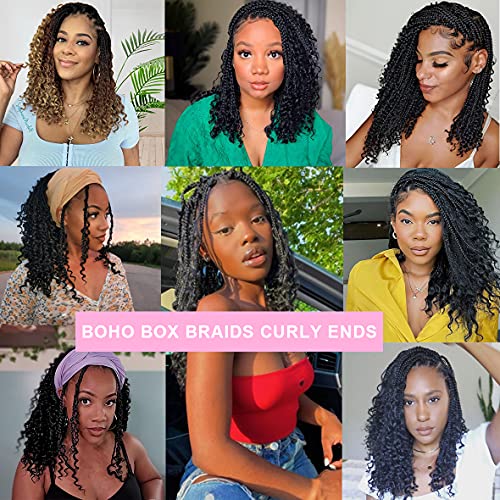 18 Inch Boho Box Braids Crochet Hair with Curly Ends - 8 Packs, Synthetic, Natural Look