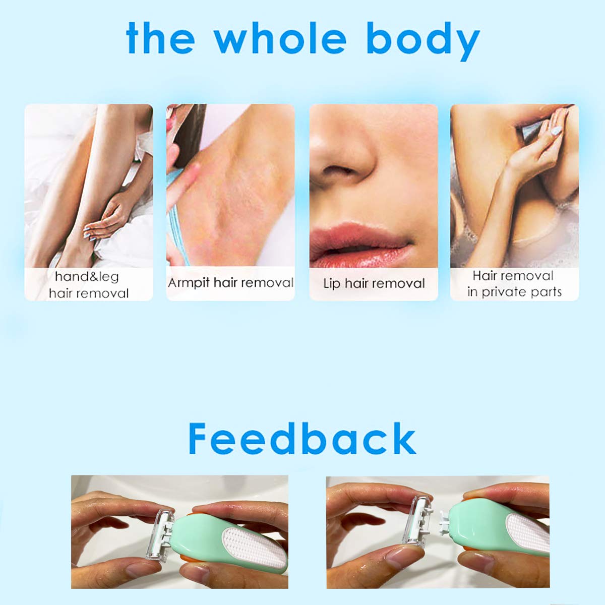 Domon Women's Razor Set - 6 Refills, 3-Blade Shaver for Face, Legs & Bikini Area