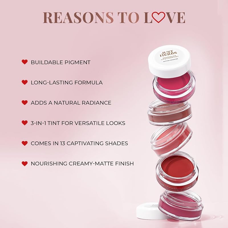 Just Herbs 3-in-1 Lip & Cheek Tint, Creamy Matte – Pale Pink (0.14 fl oz)