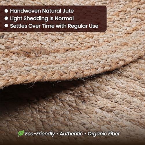 Natural Jute Area Rug 6ft Round Braided Farmhouse Home Decor