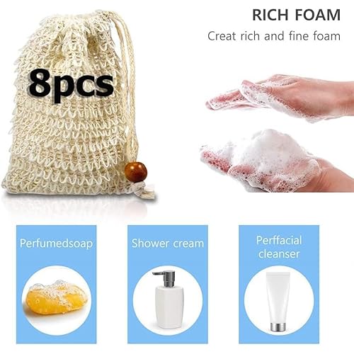 Natural Sisal Soap Saver Bag for Soap Bar Organic Soap Pouch for Exfoliating Lathers and Air Dry Soap Bar Shower Soap Saver Bag (8 Pcs)