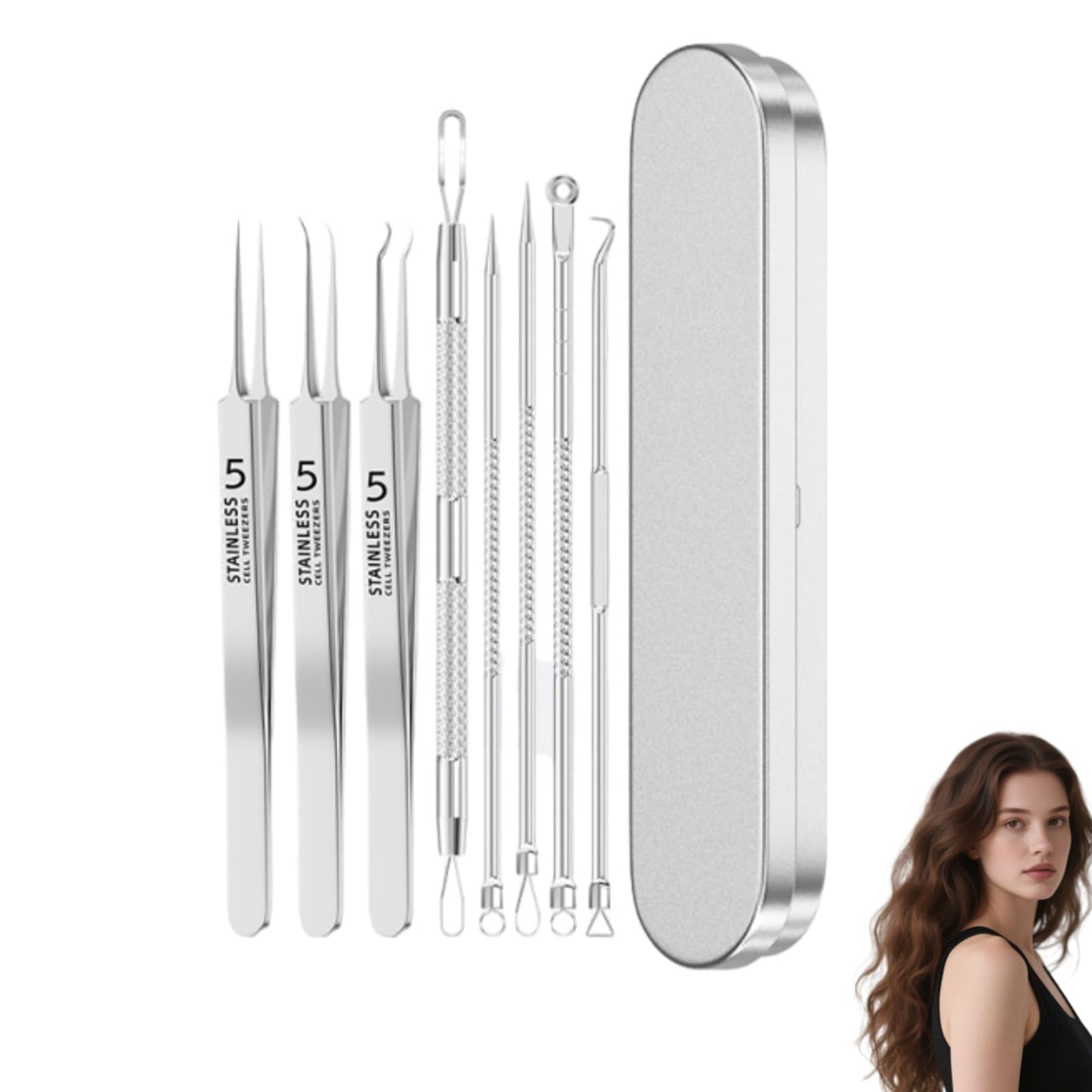 Classicous Blackhead Remover Tools, Stainless Steel Blackhead Remover Kit, Facial Blackhead Remover Tweezers, 14 in 1 Comedone Extractor Tools Set with Portable Case (8pcs)