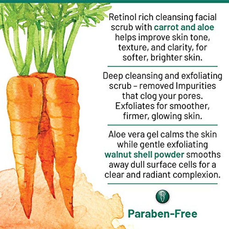 40 Carrots Carrot Aloe Facial Cleansing Facial Scrub - Helps Improve Skin Tone & Texture | Get Softer Radiant Looking Skin | Made in USA, Paraben & Cruelty Free (3oz)