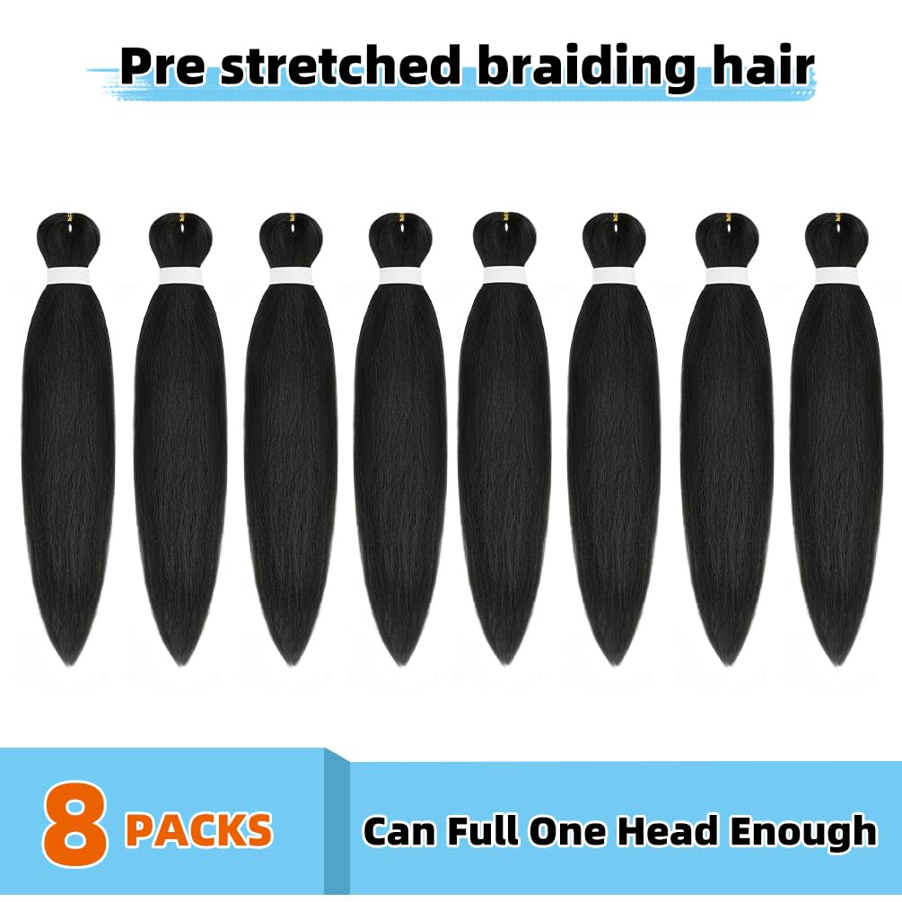 Pre Stretched Braiding Hair 16 Inch 8 Packs Synthetic Braiding Hair Extensions Hot Water Setting Braiding Hair For Black Women Yaki Crochet Twist Braids Itch Free (16 Inch 1B)
