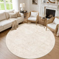 Round 8ft Washable Beige Area Rug - Soft Vintage Style Living Room Carpet with Non-Slip Backing