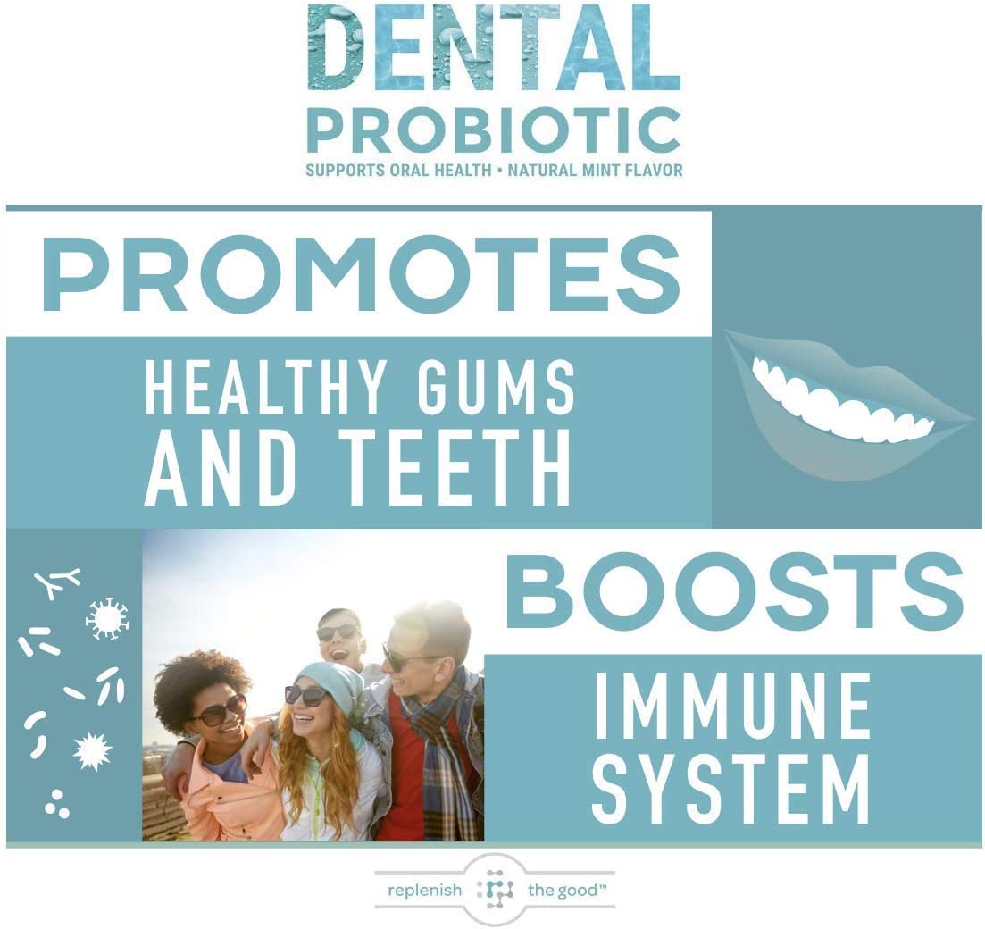Replenish the Good Dental Probiotic, 30 Sugar Free Chewable Tablets, Mint Flavor - Vegan Supplements w/BLIS K12 & M18 - Boosts Oral Health - Fights Bad Breath (Halitosis), Tooth Decay, Strep Throat