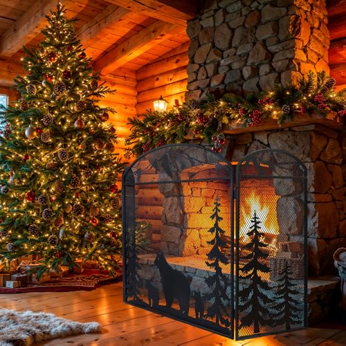 Hogardeck 48x30 Fireplace Screen with Polar Bear for Brick Fireplace Safety & Decor