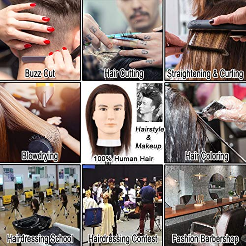 Male Mannequin Head with 100% Human Hair for Hairdressing Training, Styling & Practice