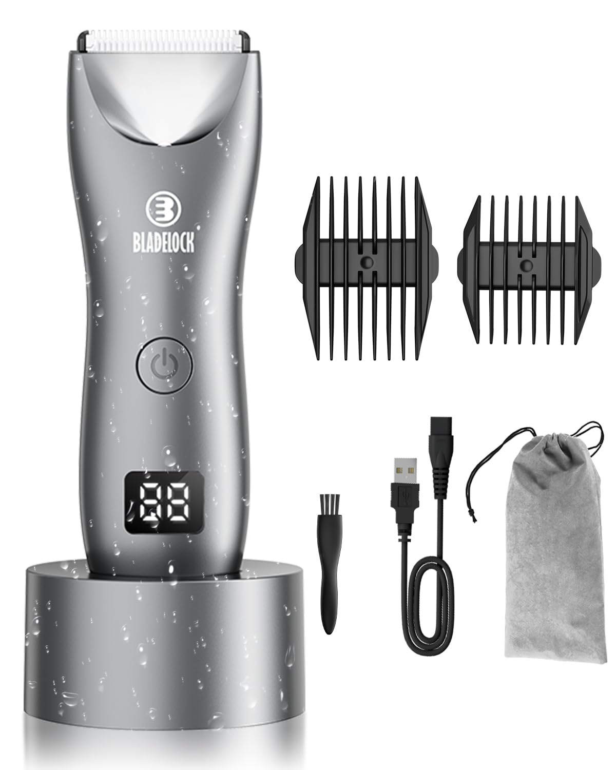 ENSSU Body Hair Trimmer for Men with Light, Ball Trimmer Men Waterproof, Pubic Groin Hair Trimmers for Man Rechargeable Body Groomer with Standing Recharge Dock,LED Display