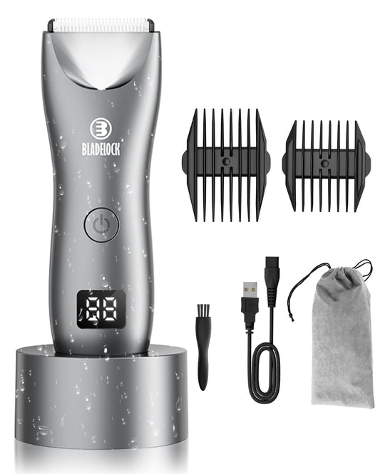 ENSSU Body Hair Trimmer for Men with Light, Ball Trimmer Men Waterproof, Pubic Groin Hair Trimmers for Man Rechargeable Body Groomer with Standing Recharge Dock,LED Display