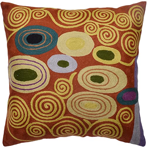 Klimt Rust Pillow Cover | Art Nouveau Bronze Pillows | Mid Century Modern Copper Pillowcase | Modern Chair Cushion | Modern Farmhouse Pillows | Hand Embroidered Wool Size 18x18