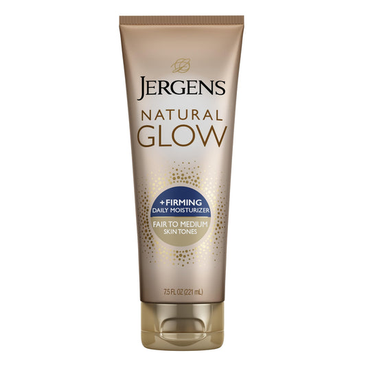 Jergens Natural Glow +Firming Self Tanner Body Lotion, Fair to Medium Skin Tone, Sunless Tanning Moisturizer with Collagen and Elastin. Helps to Visibly Reduce Cellulite, 7.5 Fl Oz