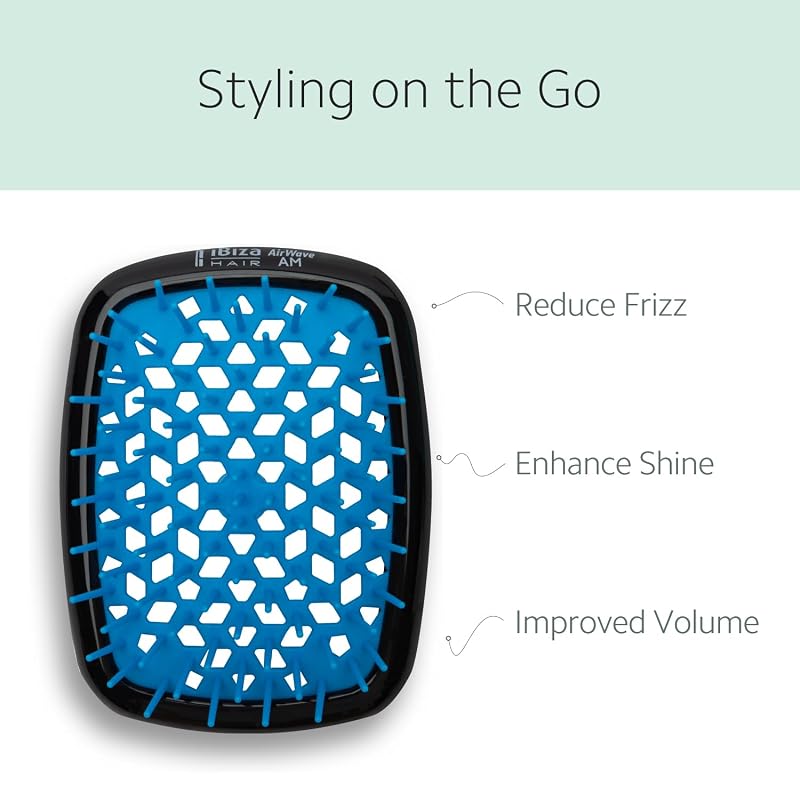 AirWave AM Shower Brush (Black) – Travel Hair Brush with Glue-Free Carbon Fiber Bristles - Ibiza Hair Variation: AirWave FM Black