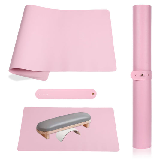 1 PCS Nail Table Mat Nail Desk Mat Foldable Art Table Desk Mats Waterproof Manicure Pad Soft Microfiber PU Leather Tables Pad for Nails Technician Salon Home (Pink 23.62 × 11.81 Inches)