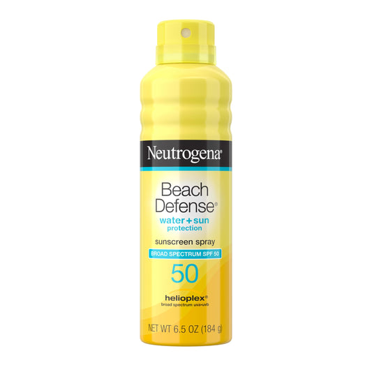 Neutrogena Beach Defense Sunscreen Spray Broad Spectrum SPF 50, 6.5 Oz, Water Resistant, Fast Absorbing, Oxybenzone Free, Lightweight Sun Protection, Face and Body Sunscreen