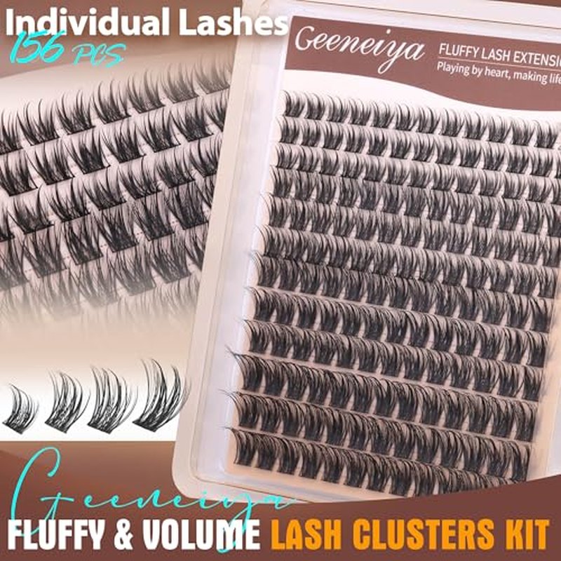 Geeneiya Wispy Lash Clusters Kit D Curl Eyelash Clusters Wispy 10-18MM DIY Lash Extension Kit Volume Cluster Eyelash Extensions Kit Individual Lashes with Waterproof Lash Bond and Seal for Beginners