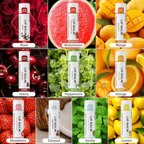 88 Pack Fruit Lip Balm Set - Natural Moisturizing Balms for Dry Lips, 10 Flavors - Bulk