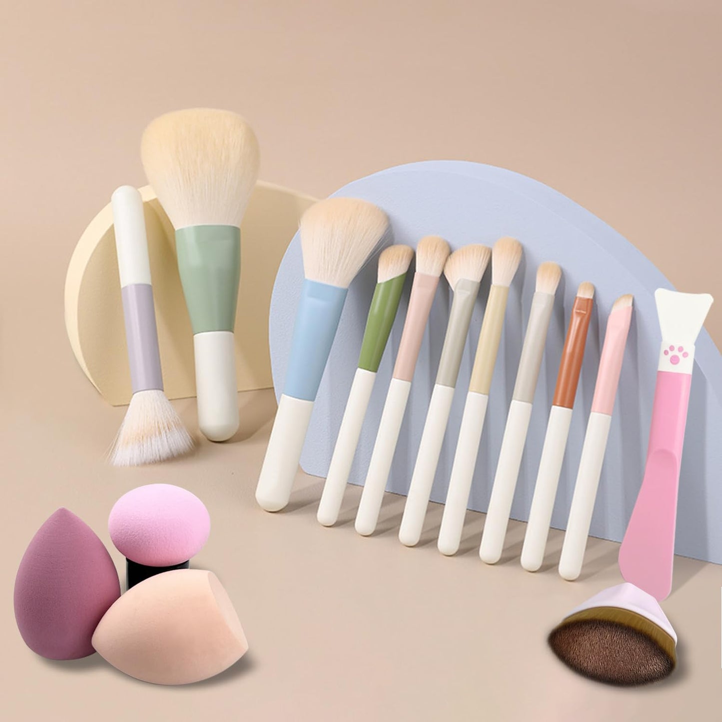Voxora Mini Travel Makeup Brush Set with Case, Foundation Makeup Brush, Silicone Face Mask Brushe& Makeup Sponge, Mini Makeup Brush Set for Powder, Eyeshadow, Highlight, Contour, Blush, & Concealer