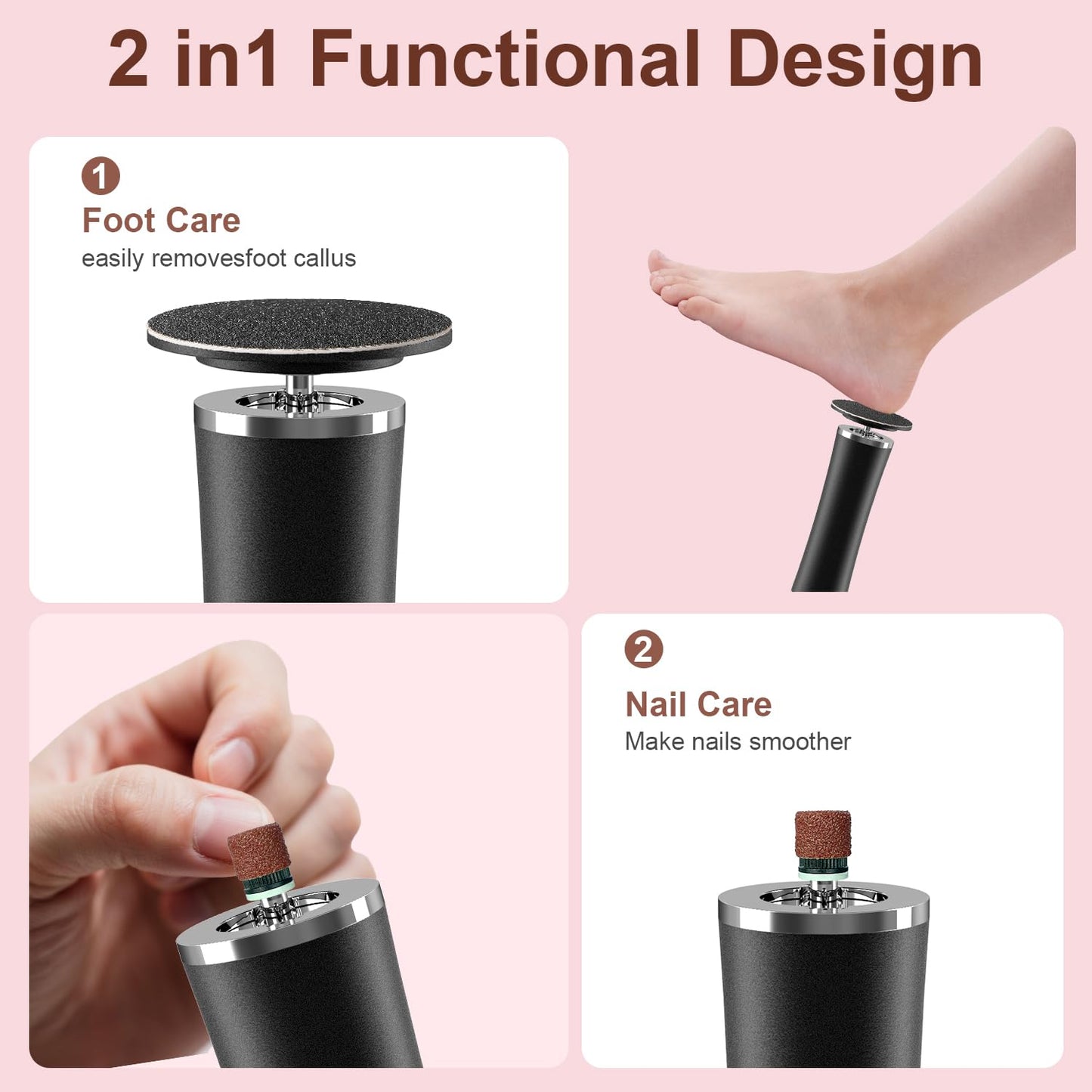 4.8 in Longer Electric Foot Callus Remover, Adjustable Speed Pedicure Tools for Feet with 60 Sanding Pads, Foot Scrubber File, Heel Scraper for Cracked Heels Black