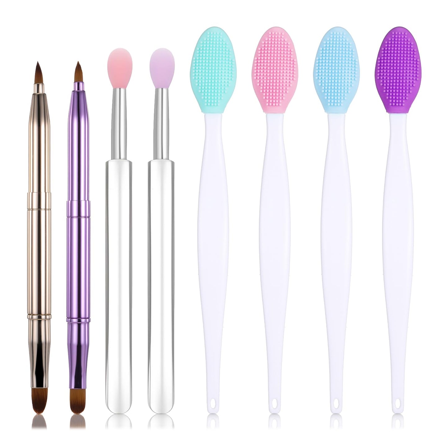 8 Pcs Retractable Lip Brush Set,Silicone Lip Scrubber Exfoliator Tool Soft Cleaning Double-Sided Mini Exfoliating Brush