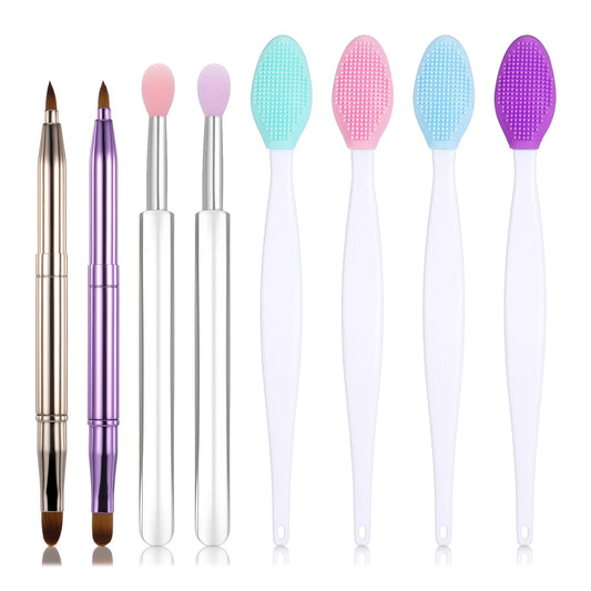 8 Pcs Retractable Lip Brush Set,Silicone Lip Scrubber Exfoliator Tool Soft Cleaning Double-Sided Mini Exfoliating Brush