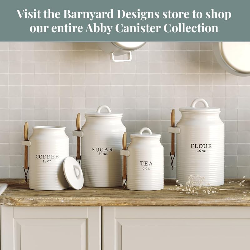Barnyard Designs Ceramic Kitchen Canister Set, White (Coffee, Sugar, Tea) - Set of 3 - Tea/Coffee/Sugar Variation