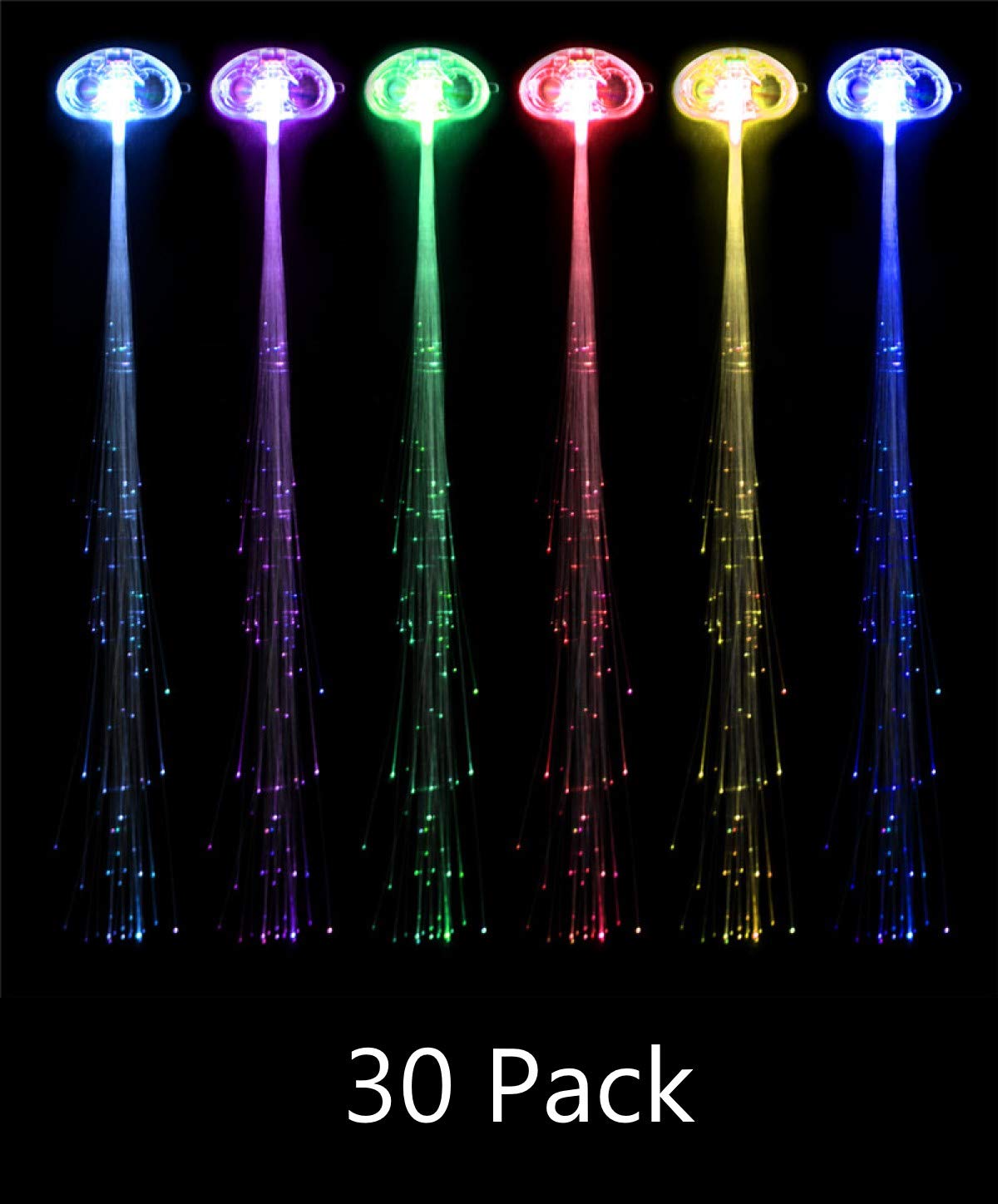 30 Pack LED Lights Hair Light-Up Fiber Optic LED Hair Barrettes Extensions Light Flashing Fiber Optic Hair Braid Barrettes Hair Clips for Party Favors Festival Party Bar Concert
