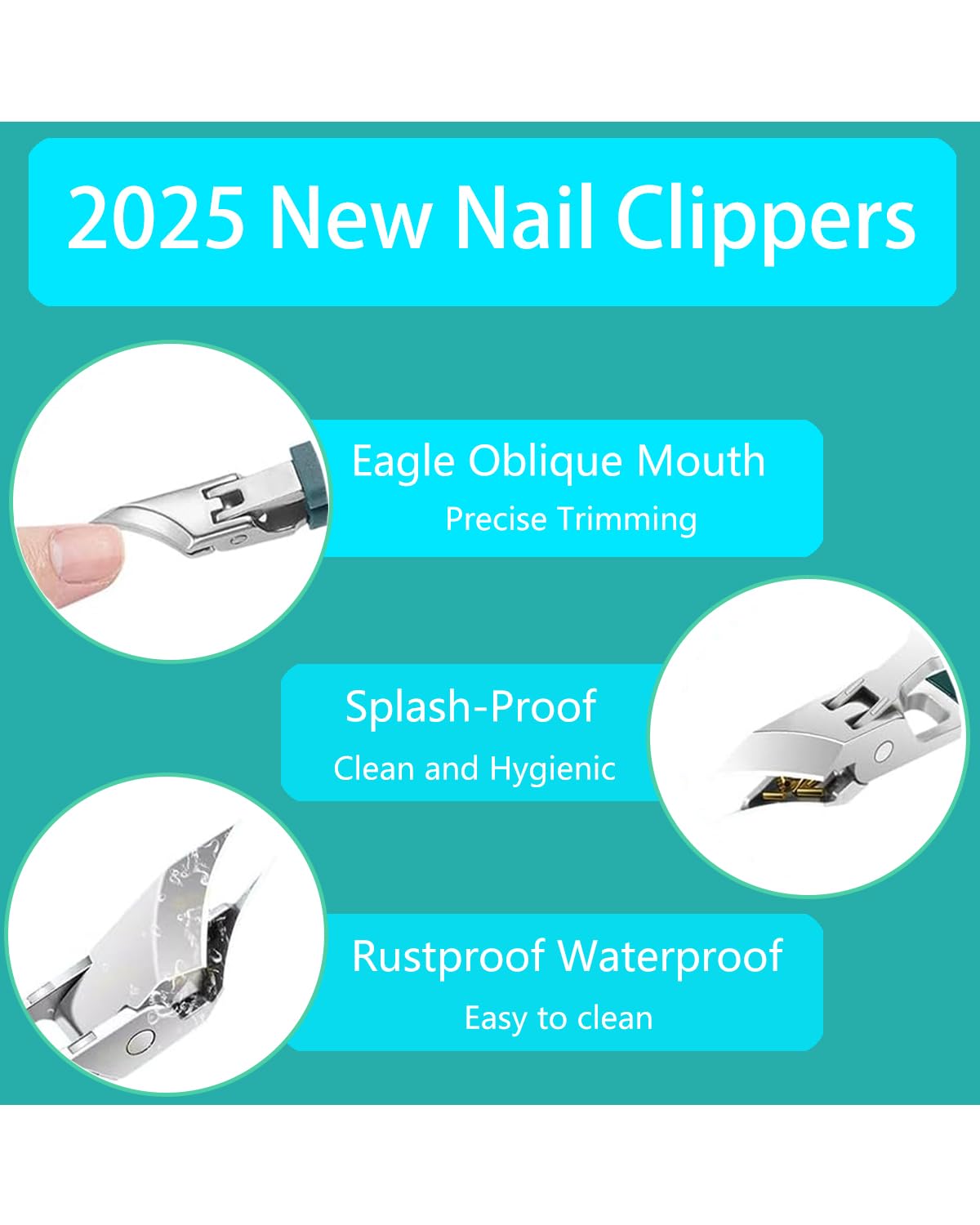 Eagle Beak Nail Clippers, Three Sets of Eagle Beak Beveled Nail Clippers, 2025 New Oblique Toenail Clippers, Wide Jaw Anti-Splash for Ingrown Toenails and Thick Nails for Seniors (Black)