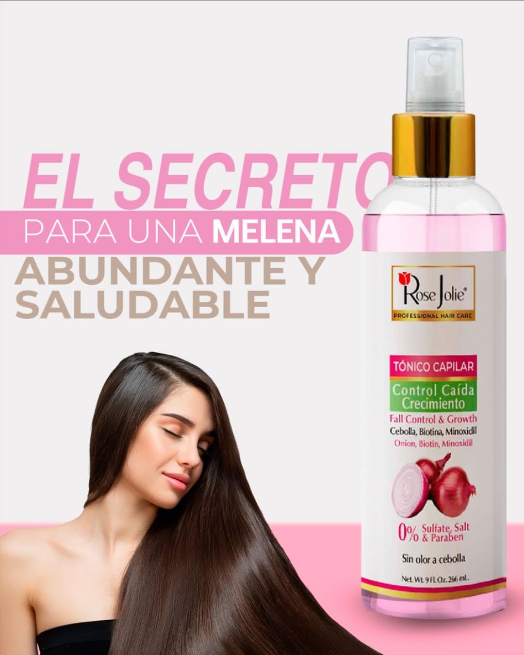 Rose Jolie Onion & Biotin Hair Tonic Spray | Fall Control & Growth Support | Strengthens Roots & Revitalizes Scalp | Sulfate-Free Salt-Free Paraben-Free | No Onion Smell | 4.5 fl oz