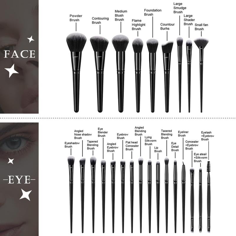 Black Makeup Brush Set 40Pcs Professional Cosmetic Tools with Case - Variation: 92K