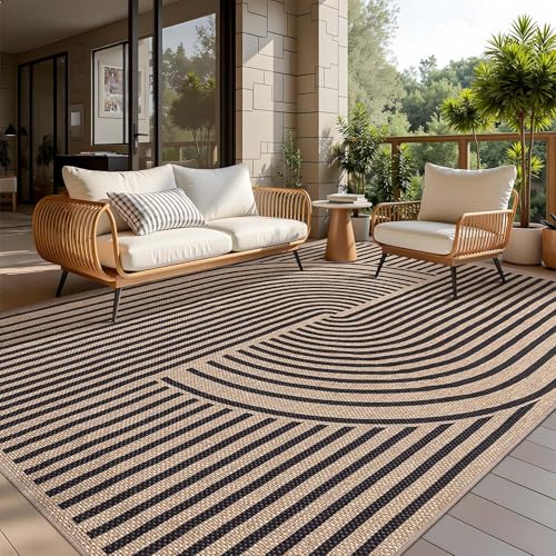 Black 5x7ft Washable Non-Slip Jute Area Rug for Dining Room