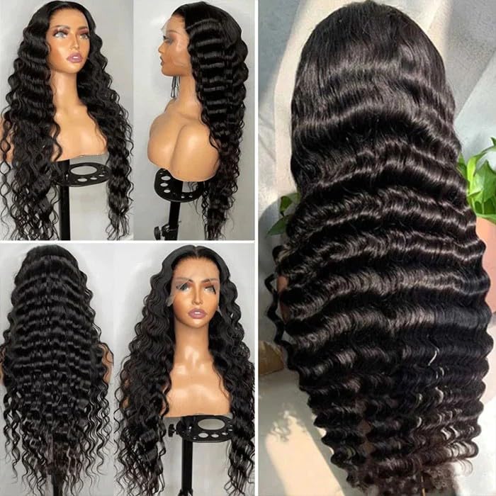 NKTU Deep Wave Lace Front Wigs Human Hair 180 Density Glueless Wigs for Women 13x4 HD Transparent Lace Front Wigs Pre Plucked with Baby Hair 22 Inch