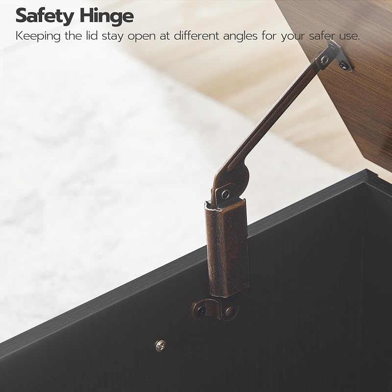 HOOBRO 39.3" Lift-Top Storage Bench with Walnut Top, Black Walnut - Multifunctional Storage Chest