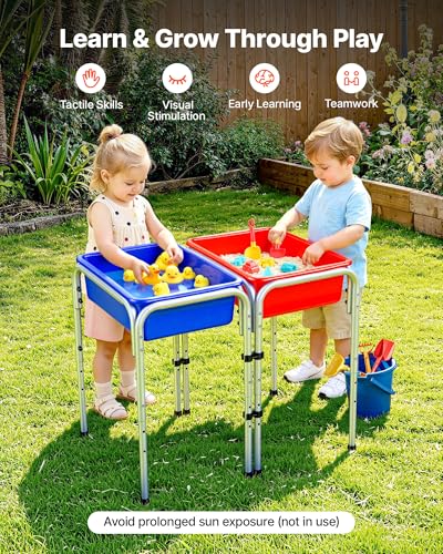 Kids Sensory Play Table with 2 Bins - Adjustable Height, Detachable Storage - 15.1"D x 42.9"W x 26"H, 2-Station Sand & Water Table for Toddlers