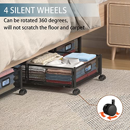 Uyokcnie Black Foldable Under Bed Storage Containers 4 Pack with Handles & Wheels