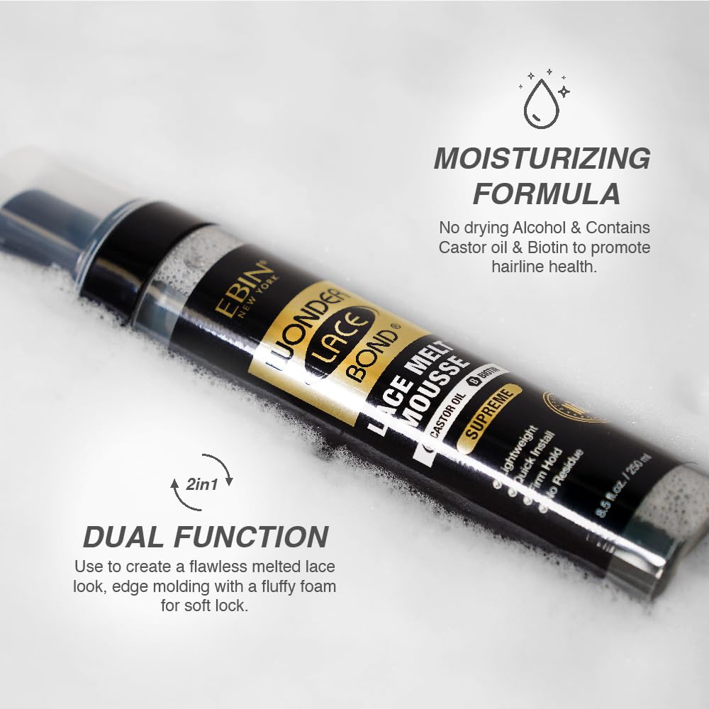 WONDER LACE BOND Melt Mousse - Supreme 3.38 fl.oz./100ml | Biotin + Castor Oil | No Residue, Long Lasting Formula with Protecting Edges, Gives Undetectable and Natural Look