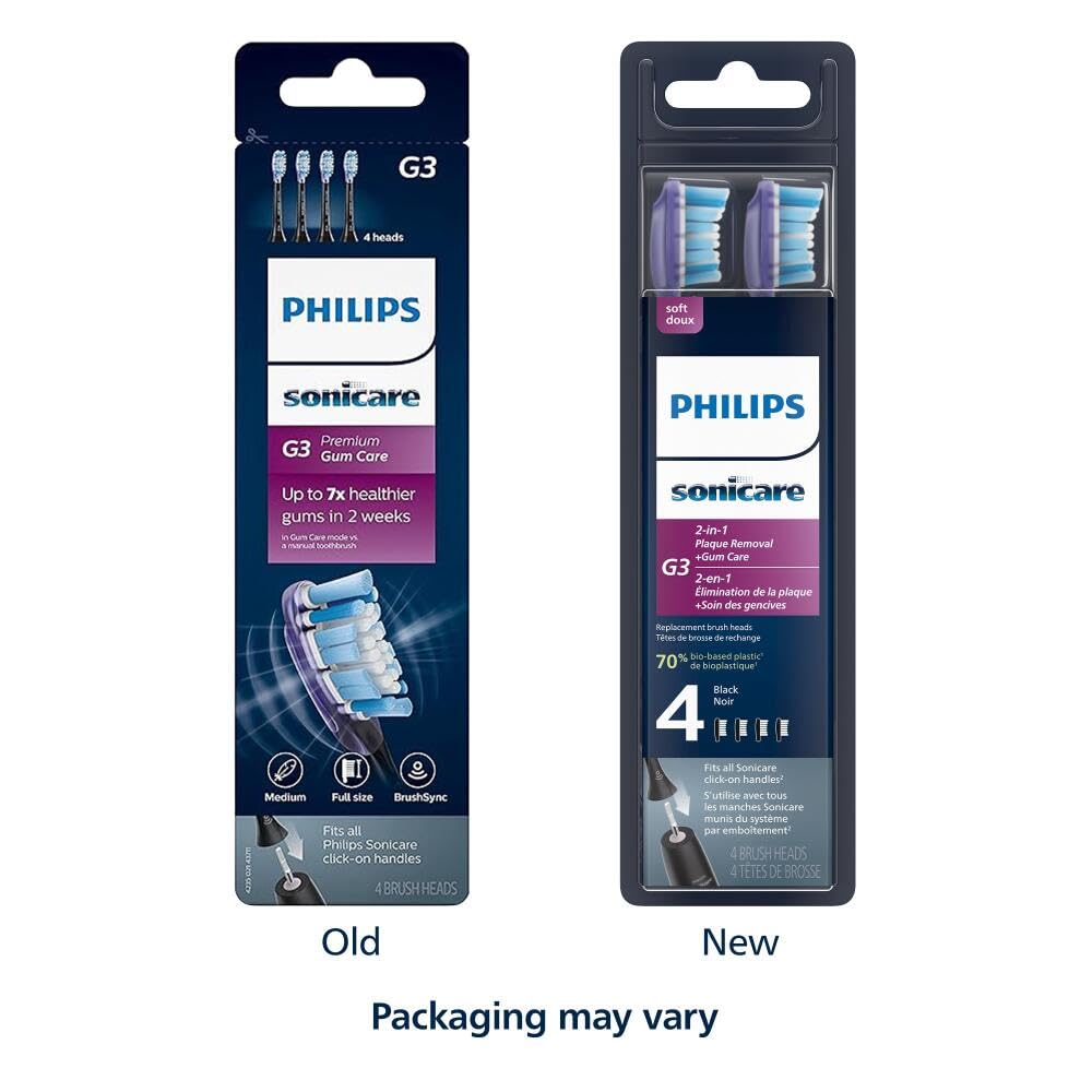 Philips Sonicare Genuine G3 Premium Gum Care Replacement Toothbrush Heads, Black, HX9054/95