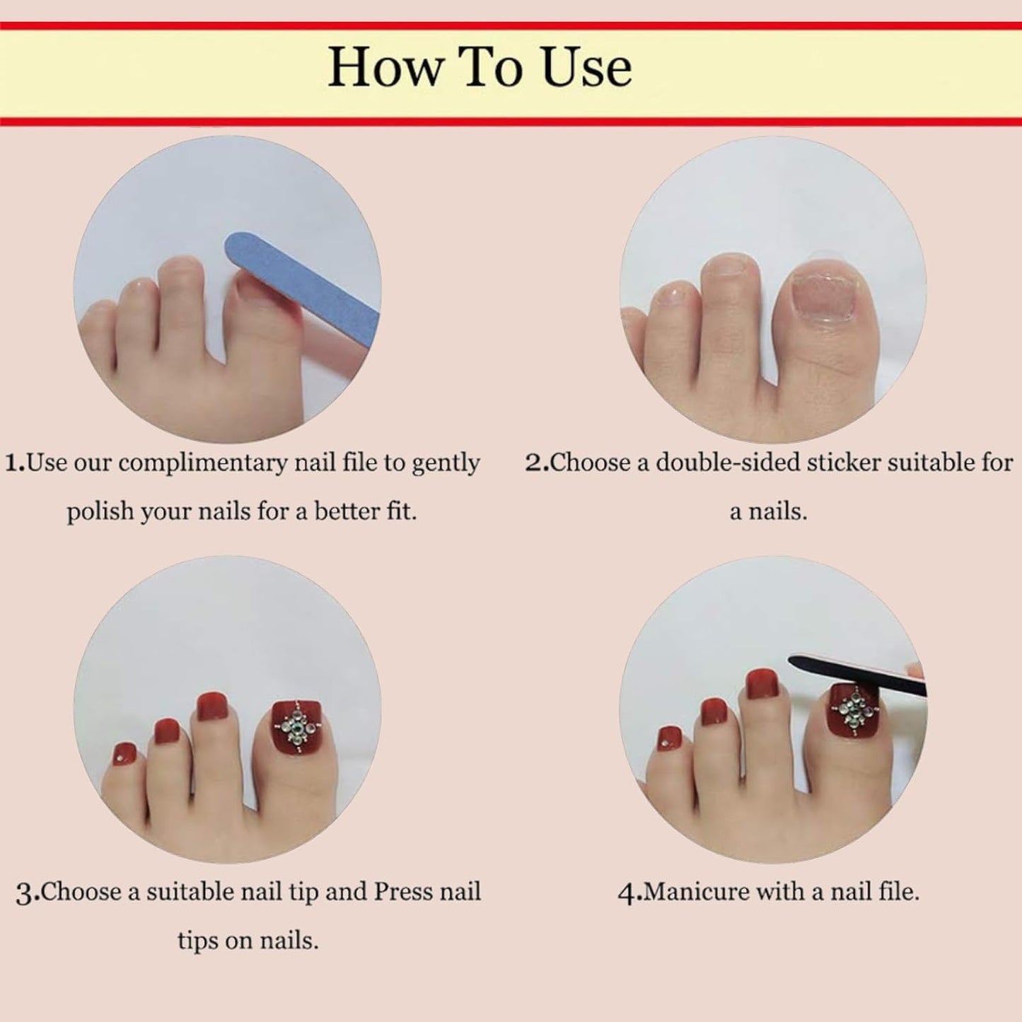 Press on Toenails Flowers Fake Toe Nails Pearls False Toenails Glossy Full Cover Acrylic Glue on Toenails Rhinestones Toe Press on Nails Artificial Stick on Toenails for Women Manicure 24 Pcs