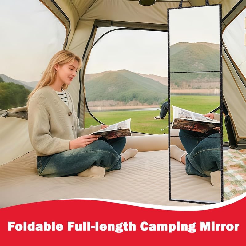 Foldable Acrylic Full Length Mirror with Handle - Tri-Fold, Black