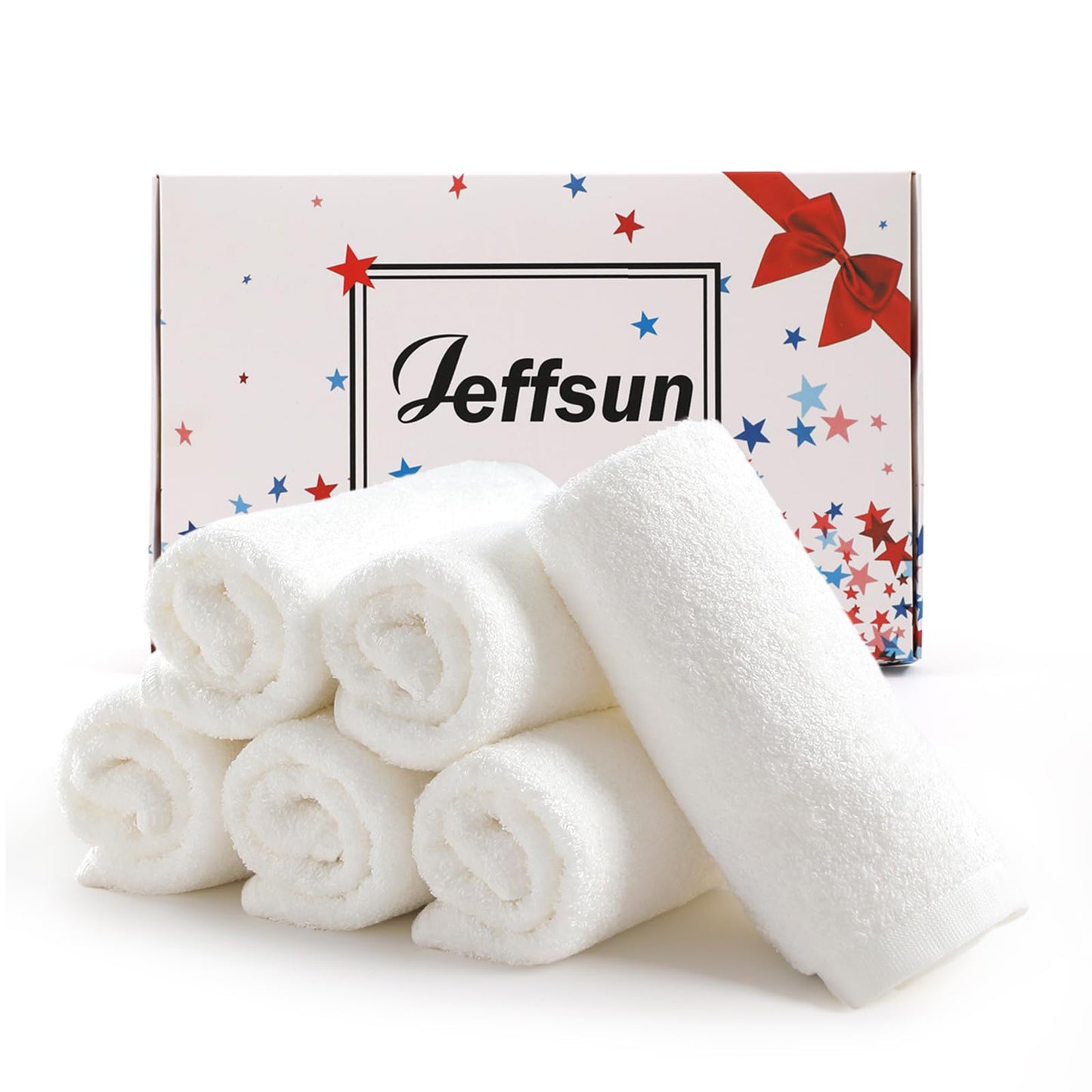 JEFFSUN Face Towels 6 Pack, 13x13 inch Extra Large White Wash Cloths on Sensitive Skin, Super Soft and Skin Friendly Bath Washcloths for Face and Body, Easy to Clean Quick Dry Facial Cleansing Cloths