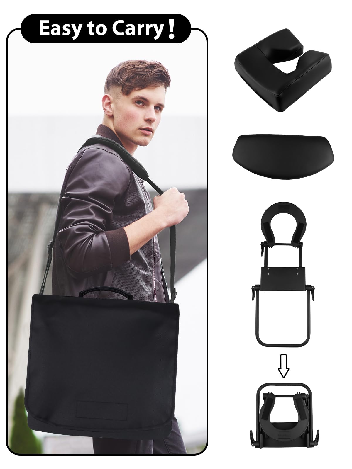 EBANKU Adjustable Headrest Face Pillow Cradle & Face Cushion Support Bracket, Headrest Cushion Square Pillow, Salon Home Mattress Massage Kit (Black)