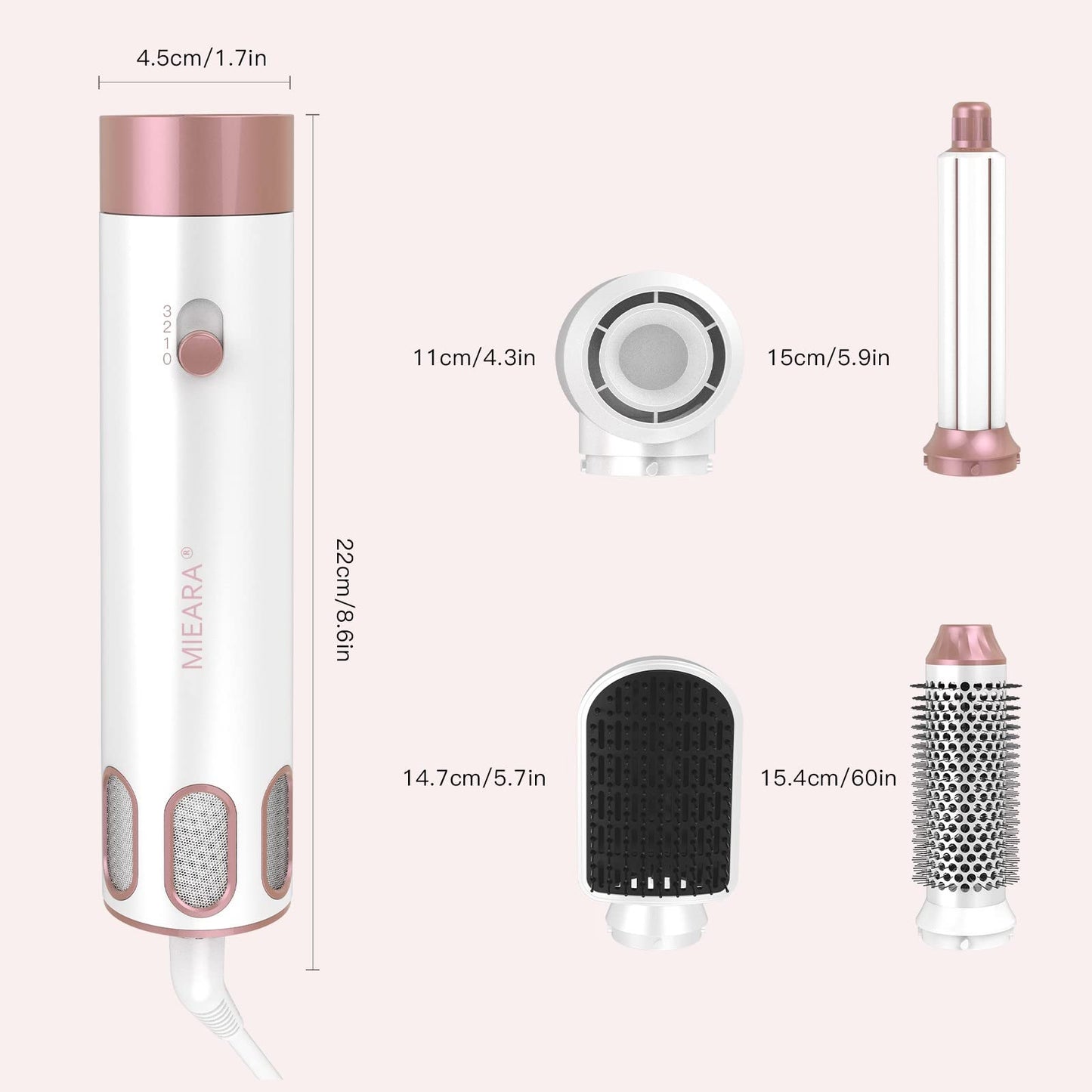 MIEARA 5 in 1 Hair Air Styler, Ionic Hair Dryer Brush Hot-Air Curlers, Multi Hair Styler, Blow Dryer for Fast Drying Straightening Volumizing Curling Styling (Pink)