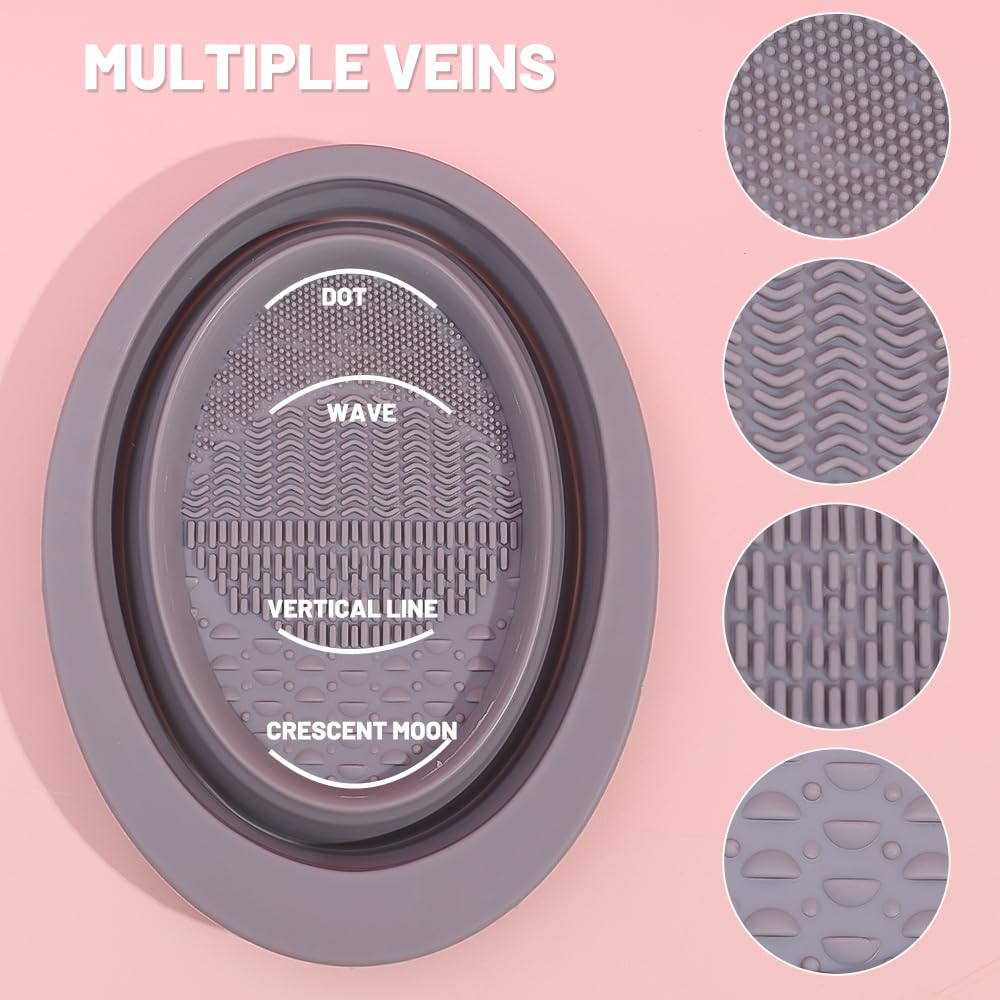 1pcs Silicone Makeup Brush Cleaner Folding Powder Puff Cleaning Bowl Eyeshadow Brushes Washing Soft Pad Beauty Tools,Grey,11 * 15 * 1.5cm (After Folding),11 * 15 * 4.5cm (After unfolding)