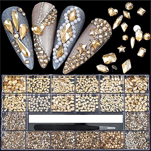 S3 Champagne Rhinestones for Nails - Gold Crystal Nail Art Decorations